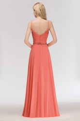 Modest Spaghetti-Straps Ruffle Affordable Bridesmaid Dress with Appliques-27dress